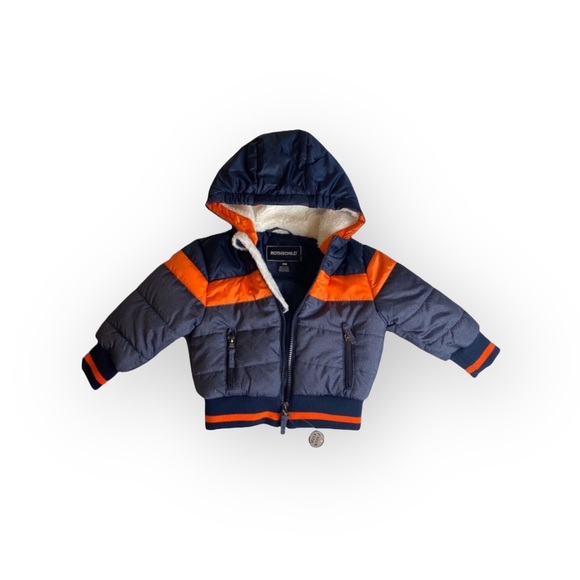 new Rothschild 𖠌 Striped Puffer Hoodie Jacket Parka 𖠌 Faux Sherpa 𖠌 Chambray - Picture 14 of 16